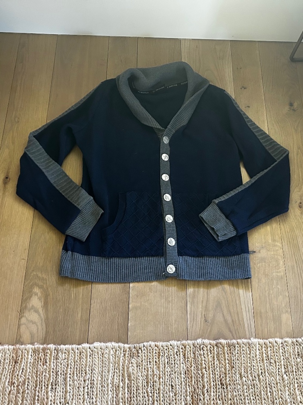 Elhoffer Design NAVY BLUE GRAY Cardigan Sweater L LARGE